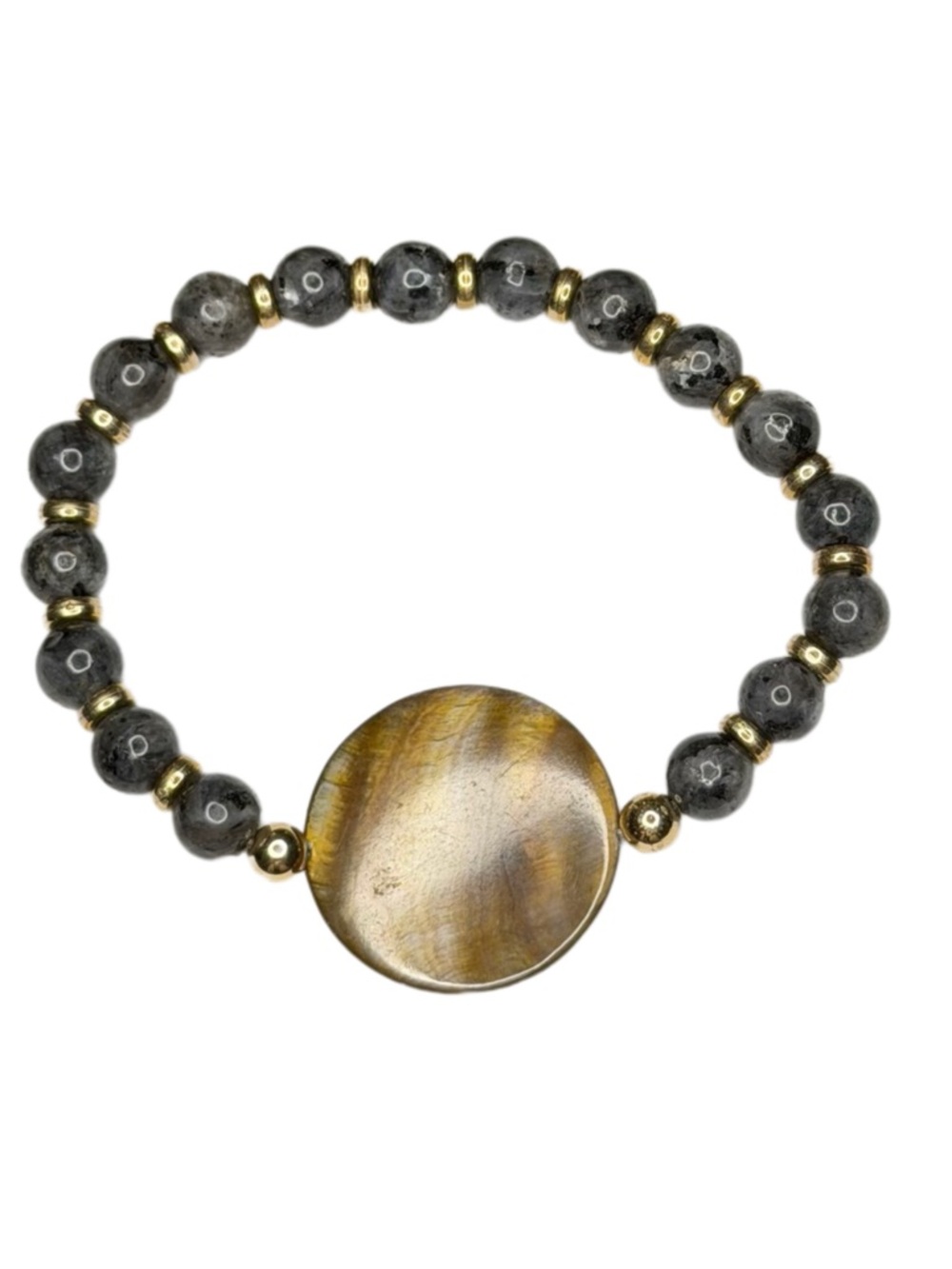Larvakite and shell bracelet handmade stretchy